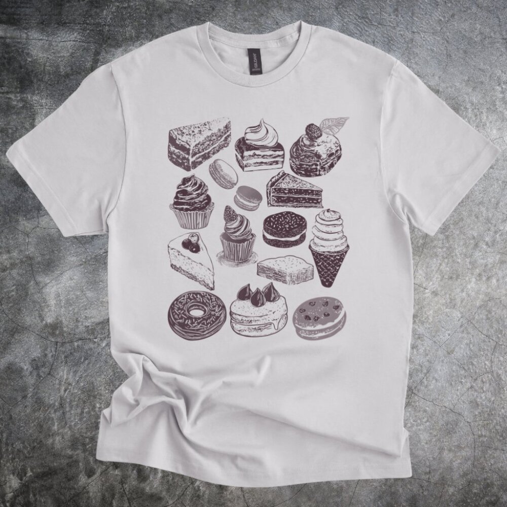 Pastry Collection Shirt Dessert Illustration Graphic Tshirt Cotton Tee Light Gra